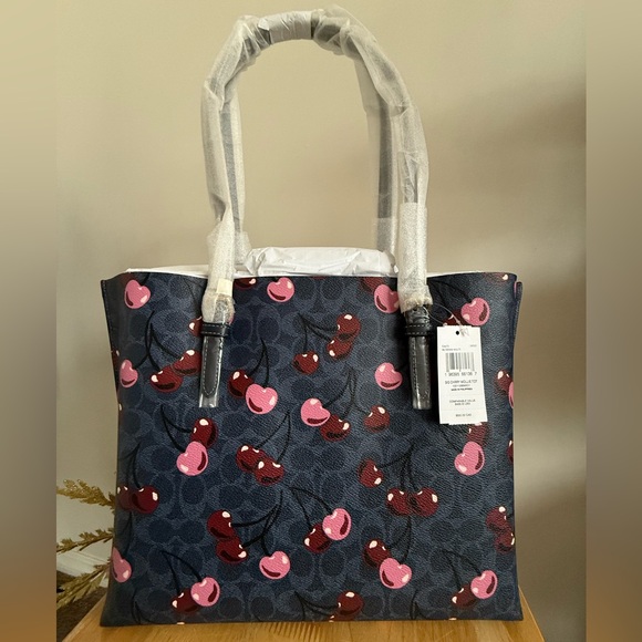 NWT Coach Mollie Tote In Signature Canvas With Cherry Print CAA73 - Picture 10 of 11